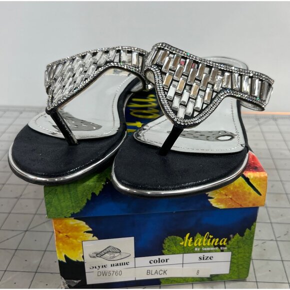Italina Shoes - Italina Women’s Black Rhinestone Embellished Sandals Size 8 DW5760 With Box